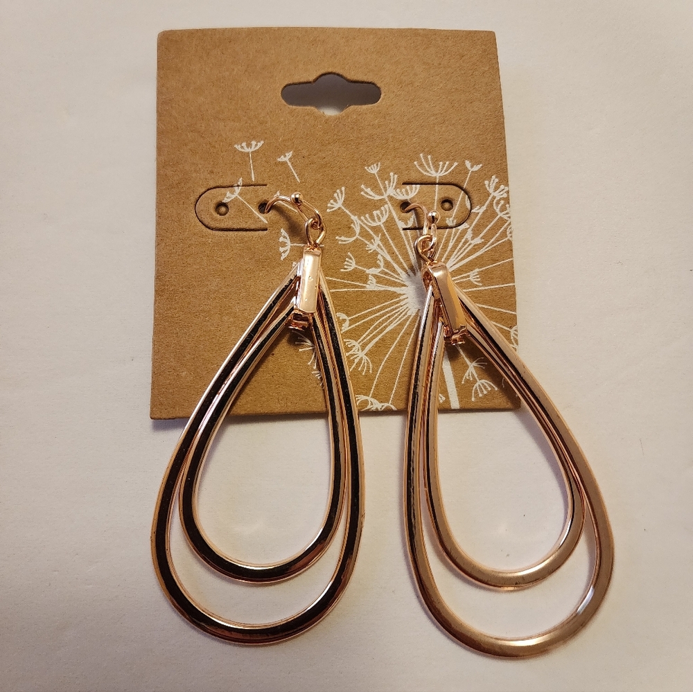 Cracker Barrel Earrings Rose Gold Double Teardrop Oval Medium Hoop 2.25" Drop